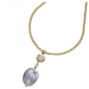 Yellow Gold Vermeil - Dove Grey Baroque Pearl & White Topaz Pendant
