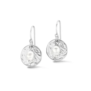 Hammered Disc & White Freshwater Pearl Nomad Earrings