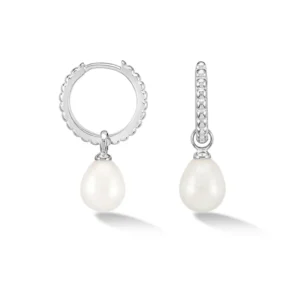 Timeless Oval Pearl Charm Hoops